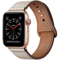 KYISGOS Compatible with iWatch Band 40mm 38mm, Genuine Leather Replacement Band Strap Compatible with Apple Watch Series 5 4 3 2 1 38mm 40mm, Beige Band with Rose Gold Adapter