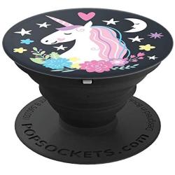 Whimsical Unicorn Dreams Cute Gift On Dark Gray Background PopSockets Grip and Stand for Phones and Tablets