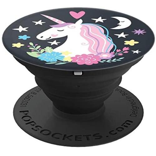 Whimsical Unicorn Dreams Cute Gift On Dark Gray Background PopSockets Grip and Stand for Phones and Tablets