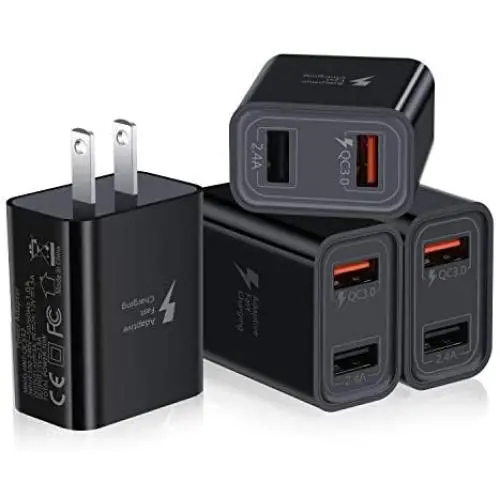 Fast Charge 3.0 USB Charger, Pofesun 4Pack 30W QC 3.0 USB Wall Charger Adapter Adaptive Fast Charging Block Compatible Samsung Galaxy S10 S9 S8 Plus S7 S6 Note 8 9 10,iPhone,LG,Wireless Charger-Black