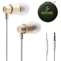 ROVKING Wired Earbuds with Microphone and Case, Stereo Noise Isolating in Ear Headphones with Deep Bass, Metal Ear Buds Earphones for iPhone, iPad, iPod, Samsung Cell Phones, MP3, Laptop, Gold