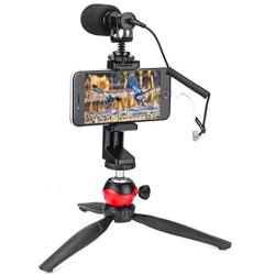 EACHSHOT Microphone for iPhone with Tripod, Recording Equipment with External Videomic Shotgun Mic and Stand for Android Cell Phone Vlog Filming, Smartphone Vlogging Kit for YouTube TikTok Live Video