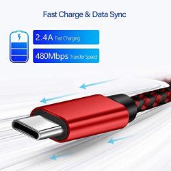 USB C Cable 10ft, Long Type C Fast Charging Cable,Durable Nylon Braided for Samsung S20 S10 S9 S8 Plus Note 10 9, Moto Z，LG G8, BLU G9 Pro and Other USB C Charge (Red)