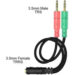 Headset Splitter Cable for PC 3.5mm Jack Headphones Adapter Convertors for PC 3.5mm Female with Headphone/Microphone Transform to 2 Dual 3.5mm Male for Computer Simultaneously Y Splitter Audio