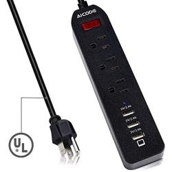 Power Strip USB, 3 USB Ports(5V/2.4Ax3) with 3 AC Outlets,Power Outlet with USB Charger,5ft Heavy Duty Extension Cord for PC Tablets Phones Desktop Home Office School,Cruise,Black by AICODE