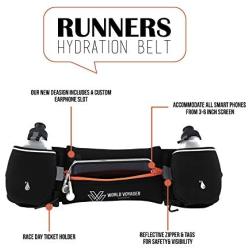 World Voyager Premium Quality No Bounce Runners Hydration Belt with Reflectors, Smartphone Pocket & BPA Free Water Bottles