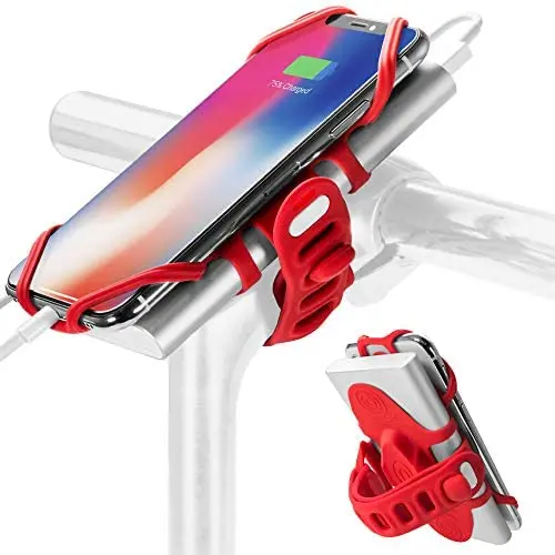 Bone Bike Phone Charger Mount, 2-in-1 Bicycle Phone Holder, Motorcycle Stem Charger Lock, Compatible for iPhone 11 Pro Max Xs Max XR X 8 7 Plus, Galaxy S10 S9 S8 Note 9, Bike Tie Pro Pack - Red
