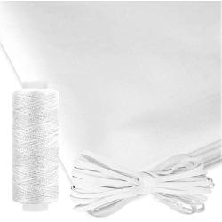 LuxeCollection 100% Pure White Cotton Cloth Fabric by The Yard for Sewing, Embroidery, Quilting, and DIY Arts and Crafts, Premium Quality with Plush Thickness, Includes White Sew Thread and Elastic