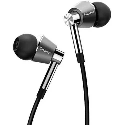 1MORE Triple Driver in-Ear Earphones Hi-Res Headphones with High Resolution, Bass Driven Sound, MEMS Mic, in-Line Remote, High Fidelity for Smartphones/PC/Tablet - Silver