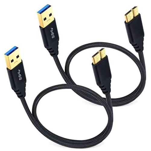 Besgoods 2-Pack 1.5 ft/50cm Short Braided Super Speed Micro USB 3.0 Cable - USB Type A Male to Micro B Cable for External Hard Drive, Samsung Galaxy S5, Galaxy Note 3, Black