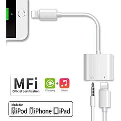 [Apple MFi Certified] for iPhone Headphones Adapter, Headphone Jack Adapter Dual Ports Dongle Charge Jack AUX Audio 3.5mm for iPhone 11/11 Pro/X/XS/XR/8/7, Earphones Cable Convertor Support All iOS