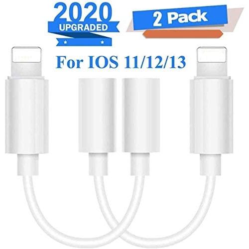 （2 Pack） Headphone Adapter for iPhone 11 Audio Jack Headphones dongle Splitter Compatible with iPhone 7/7Plus /8/8Plus /X/Xs/Xs Max/XR Adapter to 3.5mm Aux Connector Accessory Support All iOS System