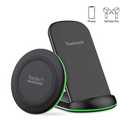 Yootech Wireless Charger, [2 Pack] Qi-Certified 10W Max Wireless Charging Pad Stand Bundle,Compatible with iPhone SE 2020/11/11Pro/11Pro Max/XR,Galaxy S20/Note 10/S10,AirPods Pro(No AC Adapter)