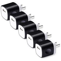 USB Wall Charger, Hootek USB Plug 5-Pack 1A/5V USB Wall Charger Box Charging Block Cube Brick Compatible iPhone 11 XS X 8 7 6S Plus, iPad, Samsung S20 S10e S9 S8, LG, HTC, Moto, Android Phone Charger