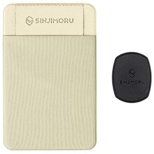 Sinjimoru Removable Cell Phone Wallet with Flap, Wireless Charging Compatible Phone Card Holder Wallet and iPhone Mount, Sinji Mount Flap Beige