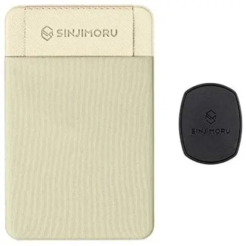 Sinjimoru Removable Cell Phone Wallet with Flap, Wireless Charging Compatible Phone Card Holder Wallet and iPhone Mount, Sinji Mount Flap Beige