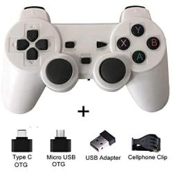 Mobile Game Controller, Wireless Gamepad for Android Phone/PC/for PS3/TV Box Joystick 2.4G Gamepad Game Controller for Smart Phone Game Accessories-White with Clip-