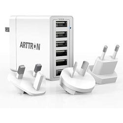 USB Wall Charger, Arttron 40W 6-Port USB Fast Charger, Universal Travel Adapter, for iPhone 11/XS Max/XR/X/8/7/6 Plus, iPad Pro/Mini, Samsung Galaxy/Note/Edge, LG, Nexus, HTC, Google Pixel and More.