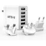 USB Wall Charger, Arttron 40W 6-Port USB Fast Charger, Universal Travel Adapter, for iPhone 11/XS Max/XR/X/8/7/6 Plus, iPad Pro/Mini, Samsung Galaxy/Note/Edge, LG, Nexus, HTC, Google Pixel and More.