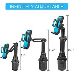 Car-Cup-Holder-Phone-Mount Adjustable Long Pole Automobile Cup Holder Smart Phone Cradle Car Mount for iPhone 11 Pro/XR/XS Max/X/8/7 Plus/6s/Samsung S10 /Note 9/S8 Plus/S7 Edge-Blue