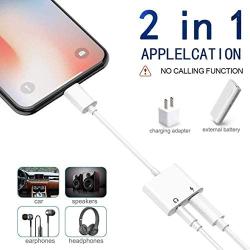 Headphone Adapter Jack Dongle Adapter to 3.5mm Converter 2 in 1 Car Charge Accessories for iPhone 11 Pro 8/8Plus/7/X/XS/XS MAX/XR/Earphone Splitter Adaptor Cable & Audio Connector for All iOS Systems