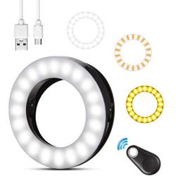 Disnadda Selfie Ring Light,3 Lighting Modes Rechargeable Clip on Selfie Fill Light with 40 Led for iPhone Laptop Android Smart Phone Photography, Camera Video, Girl Makes Up(Black)