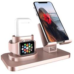 Fingic 3 in 1 Charging Stand for iWatch Series 5/4/3/2/1, Universal Desktop Stand Holder Station for Airpods 2/1,Apple Watch,iPhone 11 Xs Max XR X 8 7 Plus 6s Android Smartphone iPad Tablet, Rose Gold