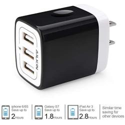 Wall Charger Plug, Ailkin USB Plug Wall, 3MultiPort Home Charger Station Cube Box Charger Outlet Base Brick Block Replacement for iPhone, iPad, and iWatch Charger Plug (Black)