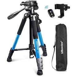 UBeesize 60-inch Camera Tripod, 5kg/11lb Load TR60 Load Portable Lightweight Aluminum Travel Tripod with Carry Bag & Bluetooth Remote, for DSLR Cameras Compatible with iPhone & Android Phone (Blue)