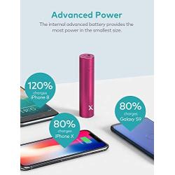 Lipstick Charger 3350mAh Xcentz, Compact External Battery Premium Aluminum with Flashlight Pocket Portable Charger Power Bank Phone Charger for iPhone, Samsung Galaxy, Other Android Phone - Red