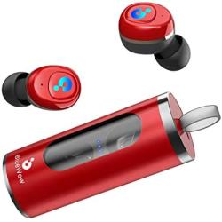 Tube Wireless Earphone True Wireless Earbuds, Bluetooth Headphone with Portable Charging Case, Passive Noise Cancellation, iPX5 Sweatproof Earbuds, Auto On & Connect, iOS & Android Supported A5 - Red