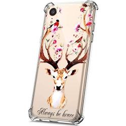 PHEZEN Case for iPhone XR Crystal Clear Case Floral Printed Ultra Slim Soft TPU Bumper Cushion Cover Anti-Scratch Transparent TPU Silicone Case for iPhone XR, Deer Flower