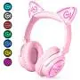 MindKoo Bluetooth Headphones, Over-Ear Wireless Headphones, Cat Ear Headphones with LED Light, Foldable, Built-in Microphone and Volume Control for PC/Cell Phones/Kids/Teen/Boys/Girls/Adults, Pink MindKoo Bluetooth Headphones, Over-Ear Wireless Headphones, Cat Ear Headphones with LED Light, Foldable, Built-in Microphone and Volume Control for PC/Cell Phones/Kids/Teen/Boys/Girls/Adults, Pink