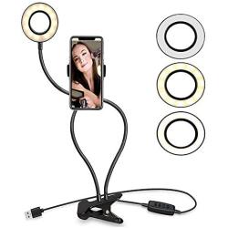 Live Bracket Fill Light,LNtech Selfie Ring Light and Cell Phone Holder Stand for Live Stream,Makeup,LED Camera Light Compatible iPhone Android Phone (Black)