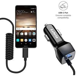 Lchrla USB Car Charger, Type C Android Phone Car Adapter Built-In Curly Cable Compatible with Samsung Galaxy S8 S9 S10 Plus Note 9 8, LG G7/G6/G5/V40/V30/V20 Google Nexus