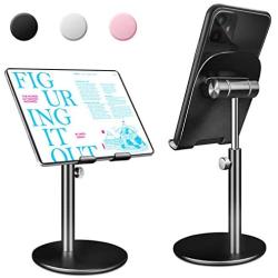 Swhatty Cell Phone Stand Universal Tablet Dock, Angle Height Adjustable Sturdy All Aluminum Alloy Stable Phone Holder for Desk, Compatible with Mobile Phone/iPad 4.7"-12.9" Screen (Black)