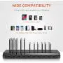 10-Port USB Charging Station, Alxum iPad Charging Station for Multiple Device with Adjustable Dividers, Compatible with iPhone, iPad Air/Mini, Samsung Galaxy, LG stylo, Google Pixel, Kindle, Black