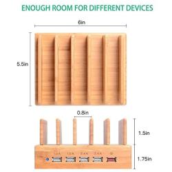 Bamboo Charging Station,USB Charging Station Dock 5- Port OthoKing Charging Stand Organizer Multiple Charger Station & Desktop Docking Station Compatible with Smartphone,Tablets,Samsung Galaxy