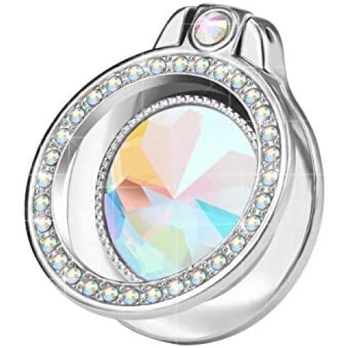 lenoup Glitter Bling Bling Phone Ring Holder,Sparkle Phone Ring Artificial Diamond Stand,Rhinestone Cell Phone Finger Ring for Phones,Pad(Silver)