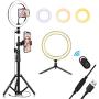 10.2" Selfie Ring Light with Tripod Stand & Cell Phone Holder for Live Stream/Makeup, QI-EU Mini Led Camera Ringlight for YouTube Video/Photography/Tiktok Compatible with iPhone and Android Smartphone