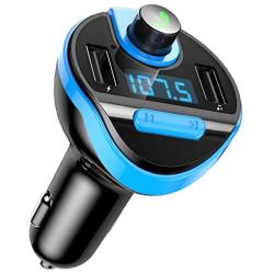 Criacr [Upgraded Version] Bluetooth FM Transmitter for Car, Wireless FM Radio Transmitter Adapter Car Kit, Dual USB Charging Ports, Hands Free Calling, U Disk, TF Card MP3 Music Player(Light Blue)