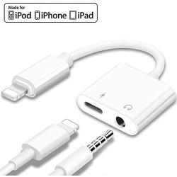 [Apple MFi Certified] Headphone Adapter & Splitter for iPhone, 2 in 1 Lightning to 3.5mm Earphone Audio & Charger Compatible for iPhone 11/11 Pro/X/XR/XS/8, iPad, Support Calling + Sync +Music Control