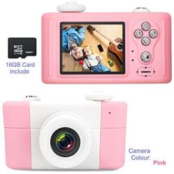 VUWOR D3+ Kids Camera 8MP HD Video Camcorder Shockproof Mini Digital Video Camera Toy for Children with Pink Rabbit & Blue Elephant Silicone Cover 16GB Memory Card Included (Pink)