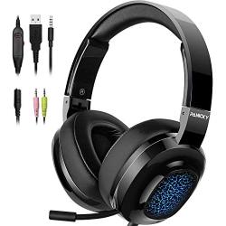 PANICKY Gaming Headset PS4, Xbox one Headset with mic, Headphone with LED Light/Noise Canceling Microphone/Soft Memory Earmuffs/Surround Sound. Compatible with PC, PS4, Xbox One, Nintendo Switch