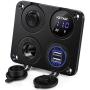 Kohree 12V Marine Car Charger Socket Panel, 4 in 1 Waterproof Boat Cell Phone Rocker Switch Panel with 12 Volt Dual USB Power Outlet Cigarette Lighter Socket for RV Marine Boat Camper Truck Automotive