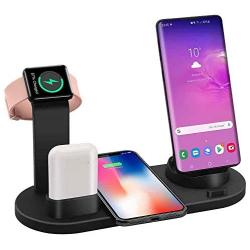 Charging Dock Stations | 4-In-1 Charger Stand Wireless Charging Station for Multiple Devices Multi-Device Charger for Apple Product iPhone Se 2020/11/11 /XS/8 Samsung Galaxy S20 AirPods iWatch (Black)