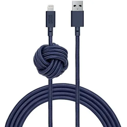 Native Union Night Cable - 10ft Ultra-Strong Reinforced [Apple MFi Certified] Durable Lightning to USB Charging Cable with Weighted Knot for iPhone/iPad (Marine)