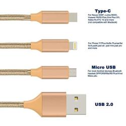 3Pack Multi Charging Cable, 5ft Multi Charger Cable Nylon Braided Multiple USB Cable Universal 3 in 1 Charging Cord Adapter with Type-C,Micro USB Port Connectors for Cell Phones and More[Upgraded]