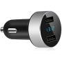 Dual USB Car Charger,4.8A Output,Cigarette Lighter Voltage Meter Compatible for Apple iPhone,iPad,Samsung Galaxy ,LG ,Google Nexus,USB Charging Devices,Silver