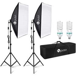 HPUSN Softbox Lighting Kit Professional Studio Photography Continuous Equipment with 85W 5500K E27 Socket Light and 2 Reflectors 50 x 70 cm and 2 Bulbs for Portrait Product Fashion Photography